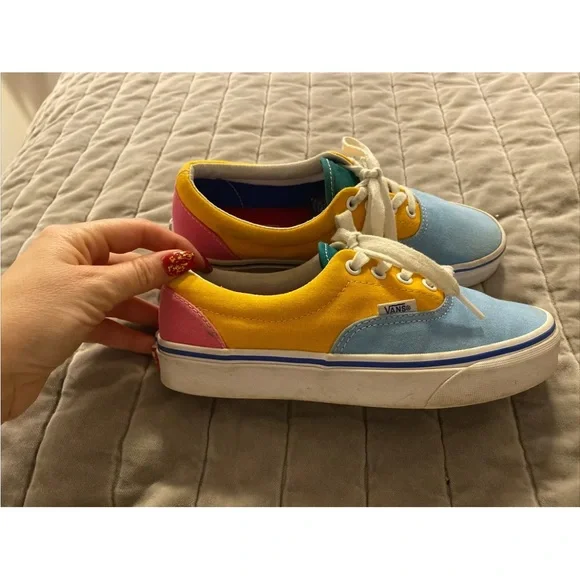 Vans low top, tie shoes, colorblock, M6, W7.5, Yellow, Blue - Picture 2 of 7